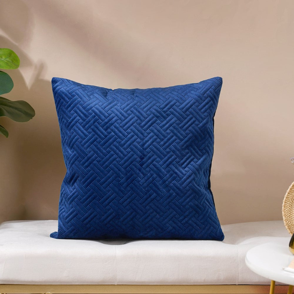 Marilee Blue Quilted Velvet Cushion Cover 16 x 16 Inch Nestasia
