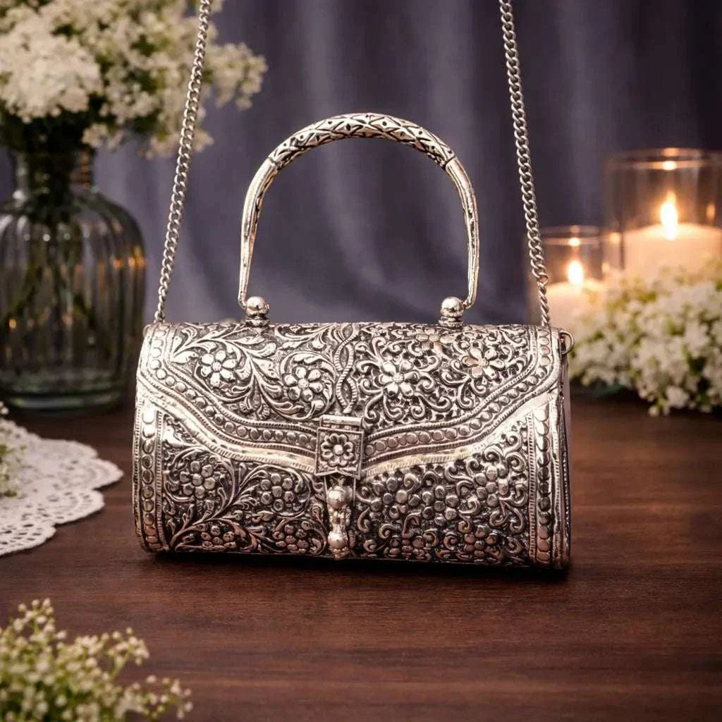 Brass Silver Plated Purse / Clutch bag (8.5 Inch) Vedansh Craft