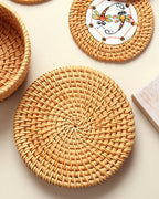 Elegant Set of 6 Rattan Coasters with Storage Box for Home, Office, and Table Decor