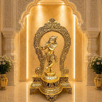 Brass Standing Krishna Idol On Throne / Singhasan (31 Inch) Vedansh Craft