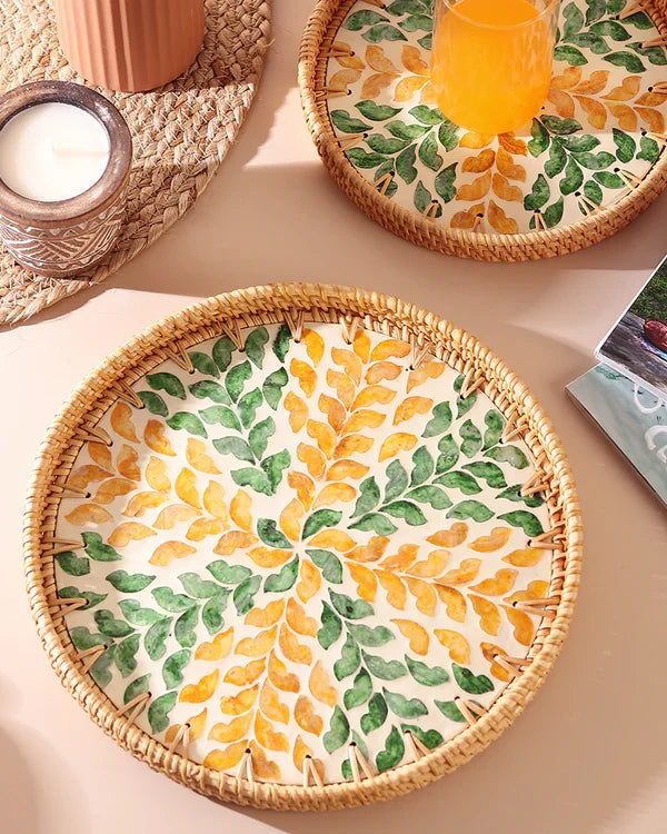 Rattan Decorative Round Tray for Gifting and Kitchen Use