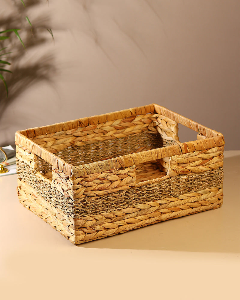 Durable Water Hyacinth Storage Organizer Baskets for Kitchen, Shelf, and Home Organization