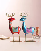 Handcrafted Metal Deer Figurine Set of 2 Home Decor Showpiece Gift Item