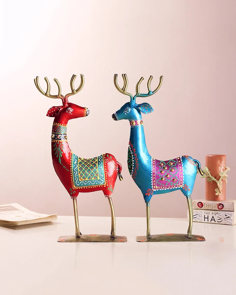 Handcrafted Metal Deer Figurine Set of 2 Home Decor Showpiece Gift Item