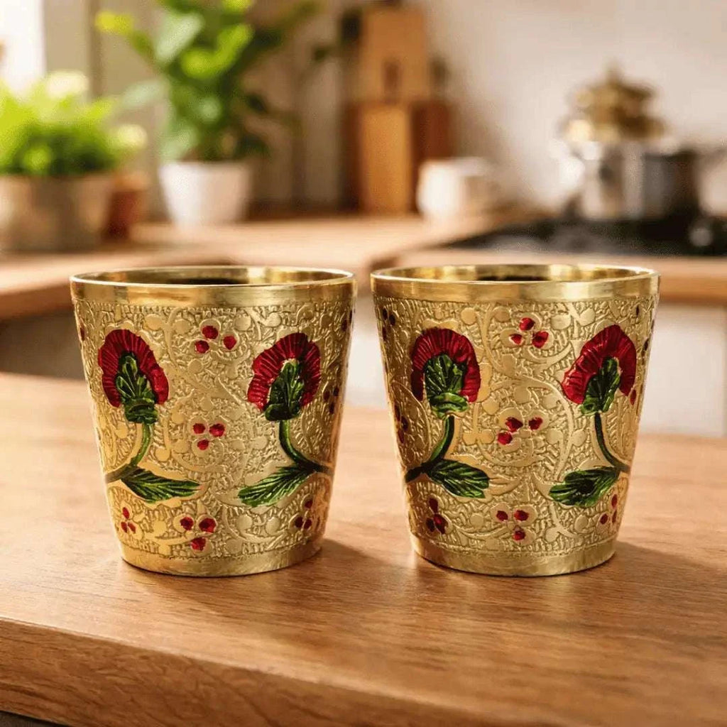 Brass Meenakari Hand Painted Glass Pair (2.2 Inch) Vedansh Craft