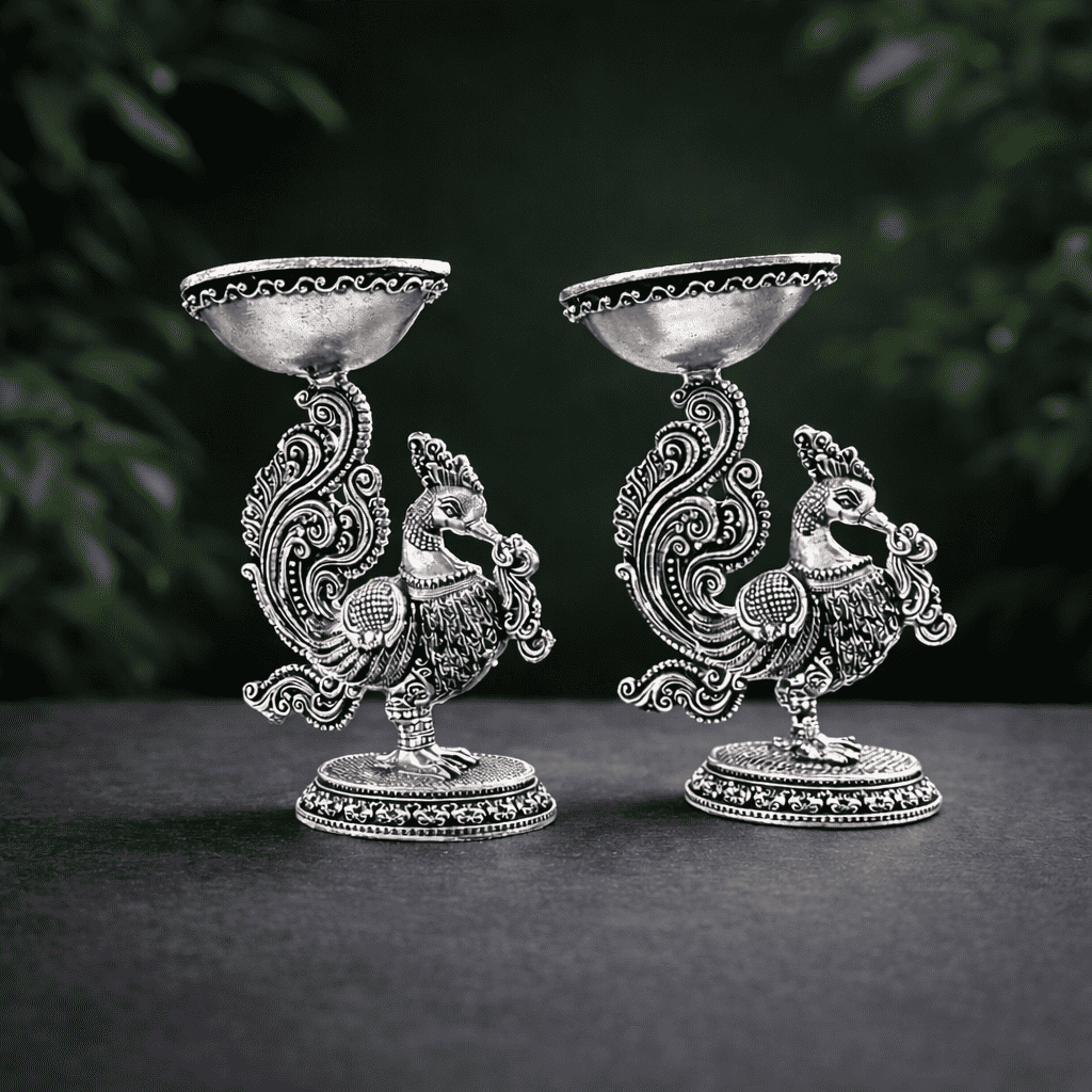 Brass Peacock Lightweight Diya Pair Vedansh Craft