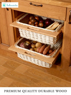 Handwoven Wicker Pull-Out Kitchen Basket with Double Partition for Organized Storage