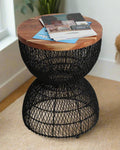 Black Rattan Stool for Home Styling and Corner Display