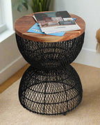 Black Rattan Stool for Home Styling and Corner Display