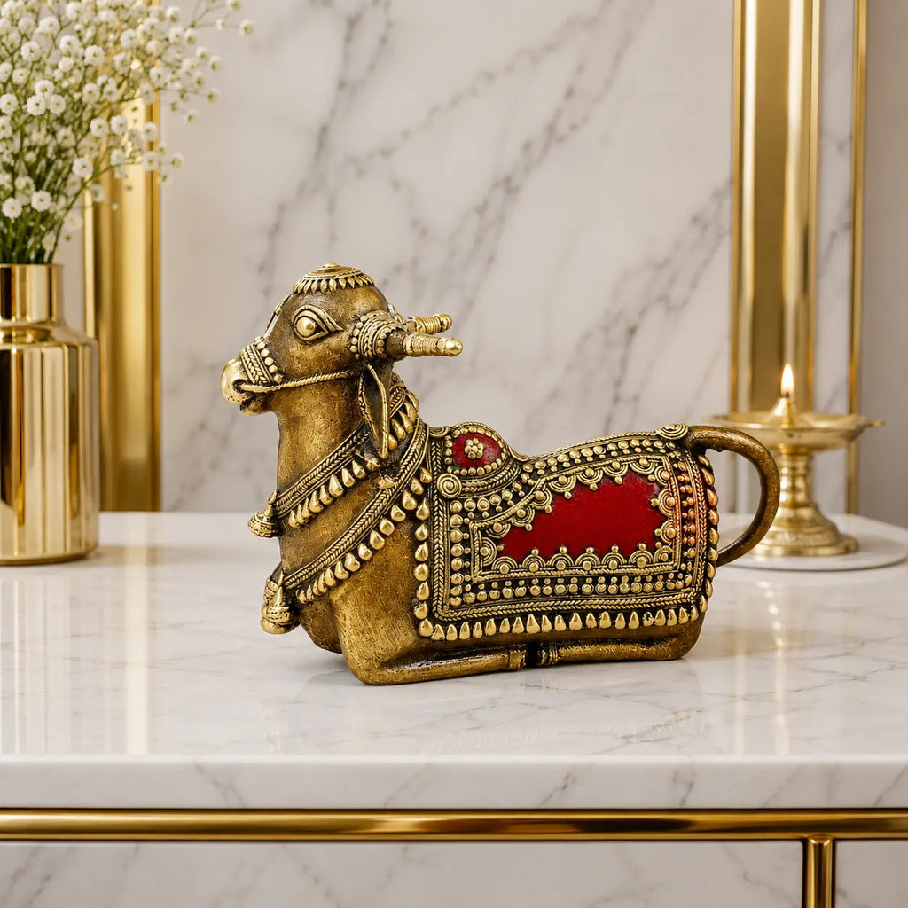 Brass Handcrafted Dhokra Sitting Nandi Idol (5.2 Inch) Vedansh Craft
