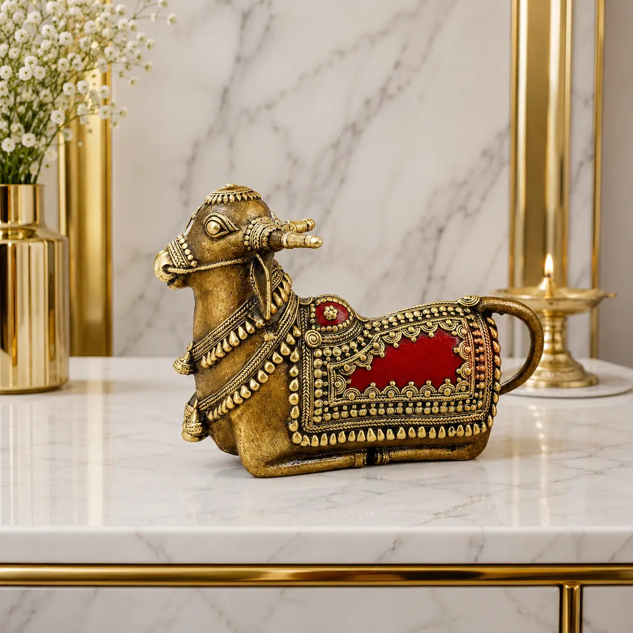 Brass Handcrafted Dhokra Sitting Nandi Idol (5.2 Inch) Vedansh Craft