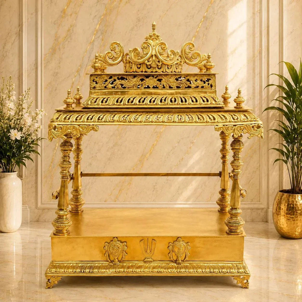 Brass Vaikuntham Heritage Simhasan / Temple (39 Inch) Vedansh Craft