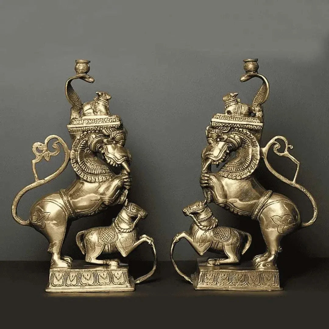 Brass Yali/kirtimukha Nandi Table Stand Set (16 Inch) Vedansh Craft