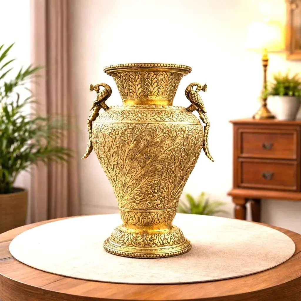 Brass Peacock Flower Vase / Planter Pot (11 Inch) Vedansh Craft