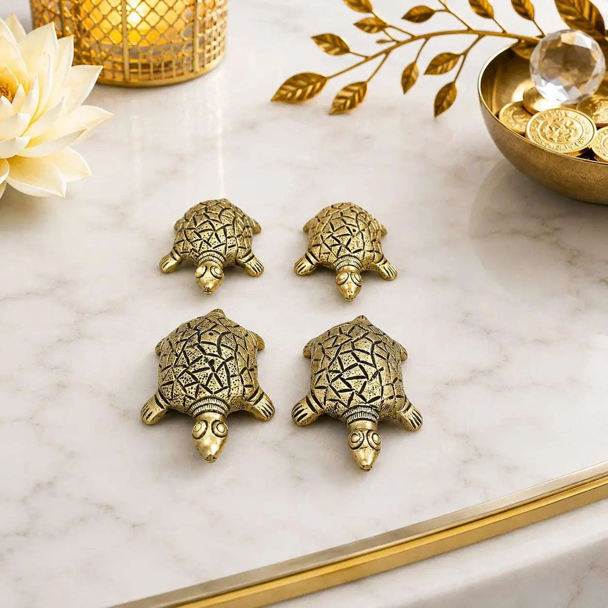 Brass Tortoise Vastu/Feng Shui Set Of Four (1 Inch) Vedansh Craft