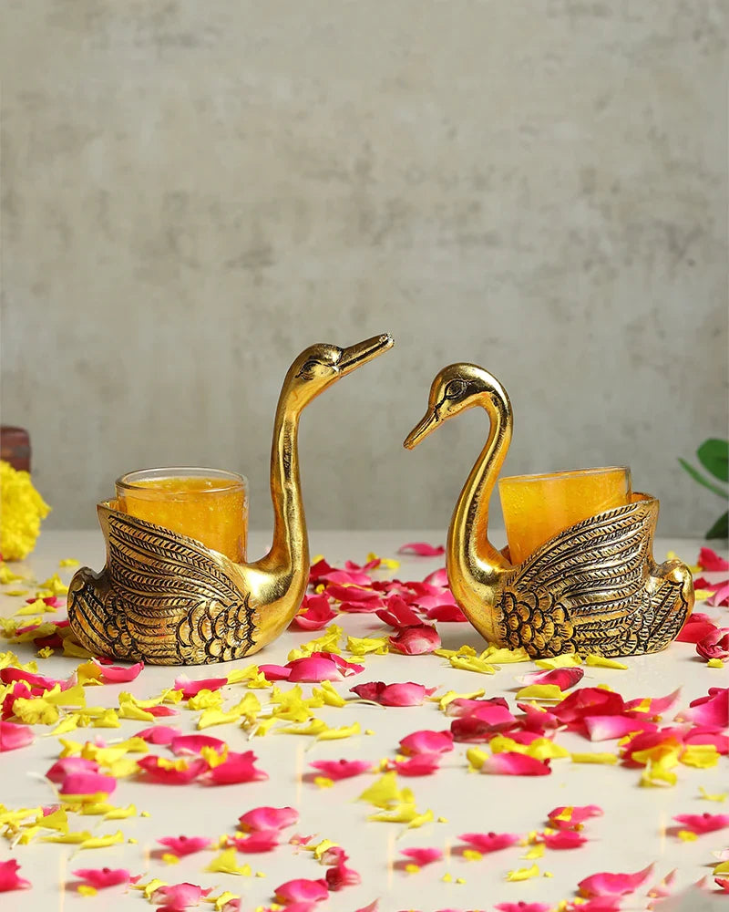 Set of 2 Swan Candle Holders, Metal Tealight Showpieces for Home Decoration