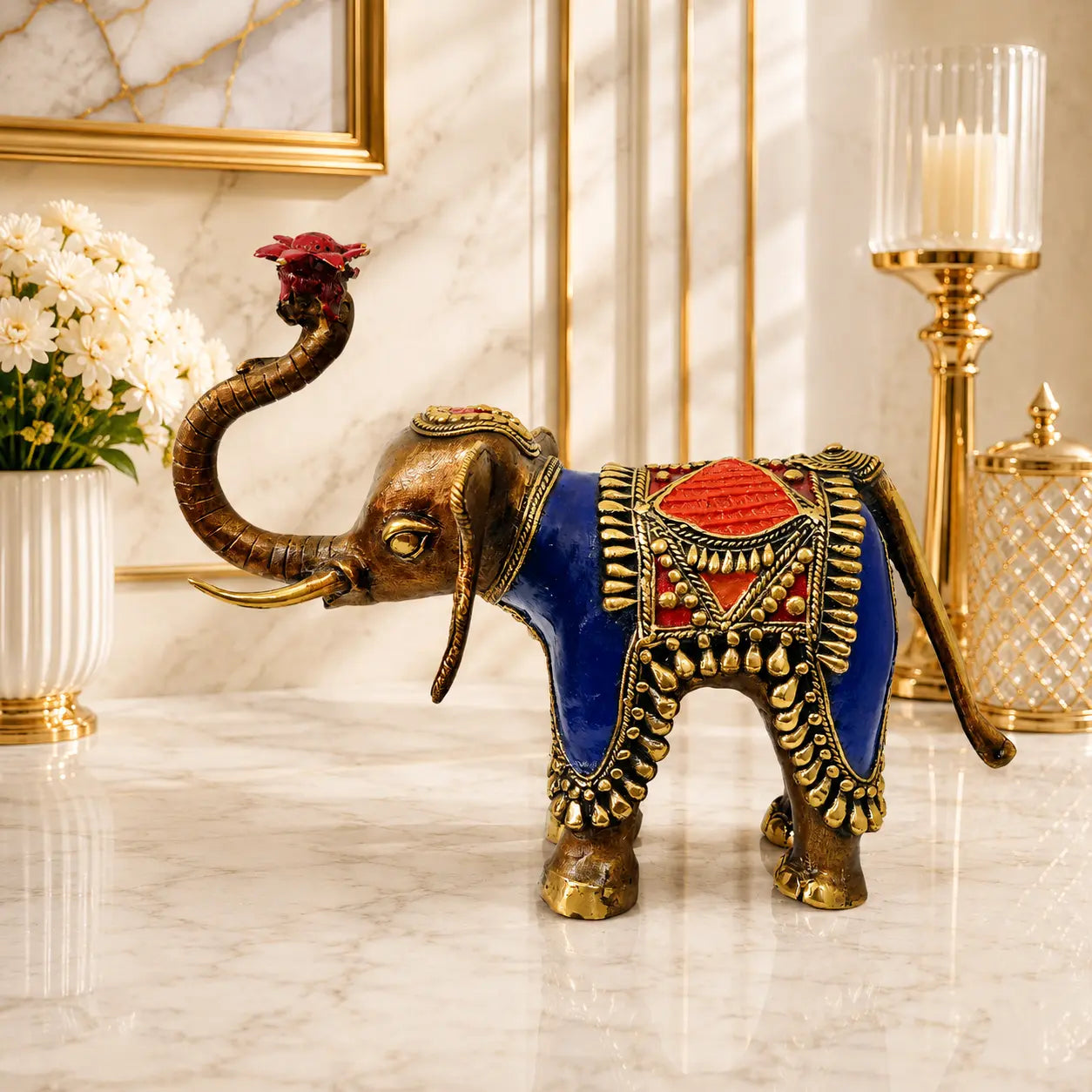 Brass Handcrafted Dhokra Elephant Statue (8.5 inch) Vedansh Craft