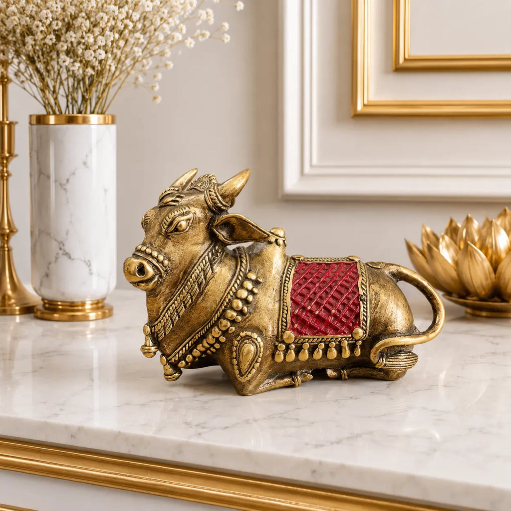 Brass Handcrafted Dhokra Sitting Nandi Idol (3.5 Inch) Vedansh Craft