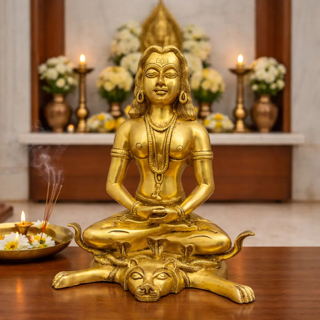 Brass Saint Gorakhnath Statue Sitting On Naag And Lion (14 Inch) Vedansh Craft