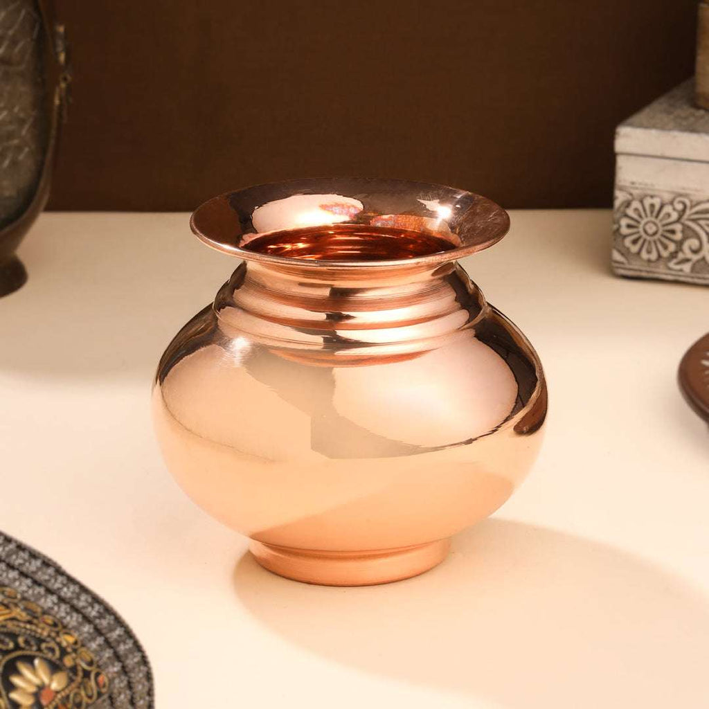 Copper Pooja Kalash Traditional Religious Pot for Puja Rituals (4.5 Inch) Vedansh Craft