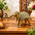 Brass Handcrafted Dhokra Elephant Statue With Bell (5.5 Inch) Vedansh Craft