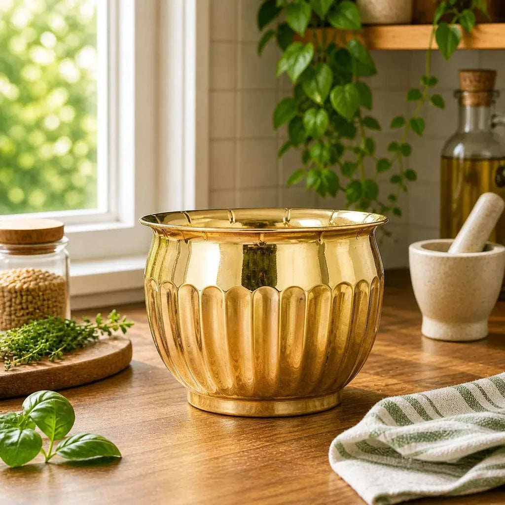 Brass Round Bucket Planter Pot (4 Inch) Vedansh Craft
