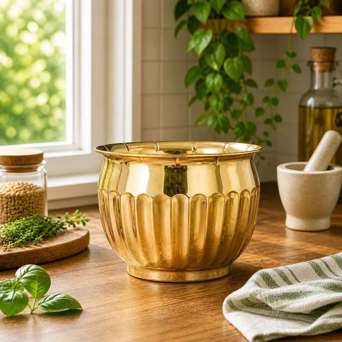 Brass Round Bucket Planter Pot (4 Inch) Vedansh Craft