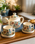Hand Painted Floral Ceramic Tea Pot Set with Cup & Saucer