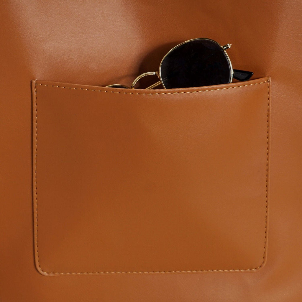 Tan Rattan Tote Bag With Back Pocket Nestasia