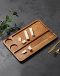 Rectangular Wooden Platter with Cup Sections for Cheese Serving