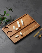 Rectangular Wooden Platter with Cup Sections for Cheese Serving
