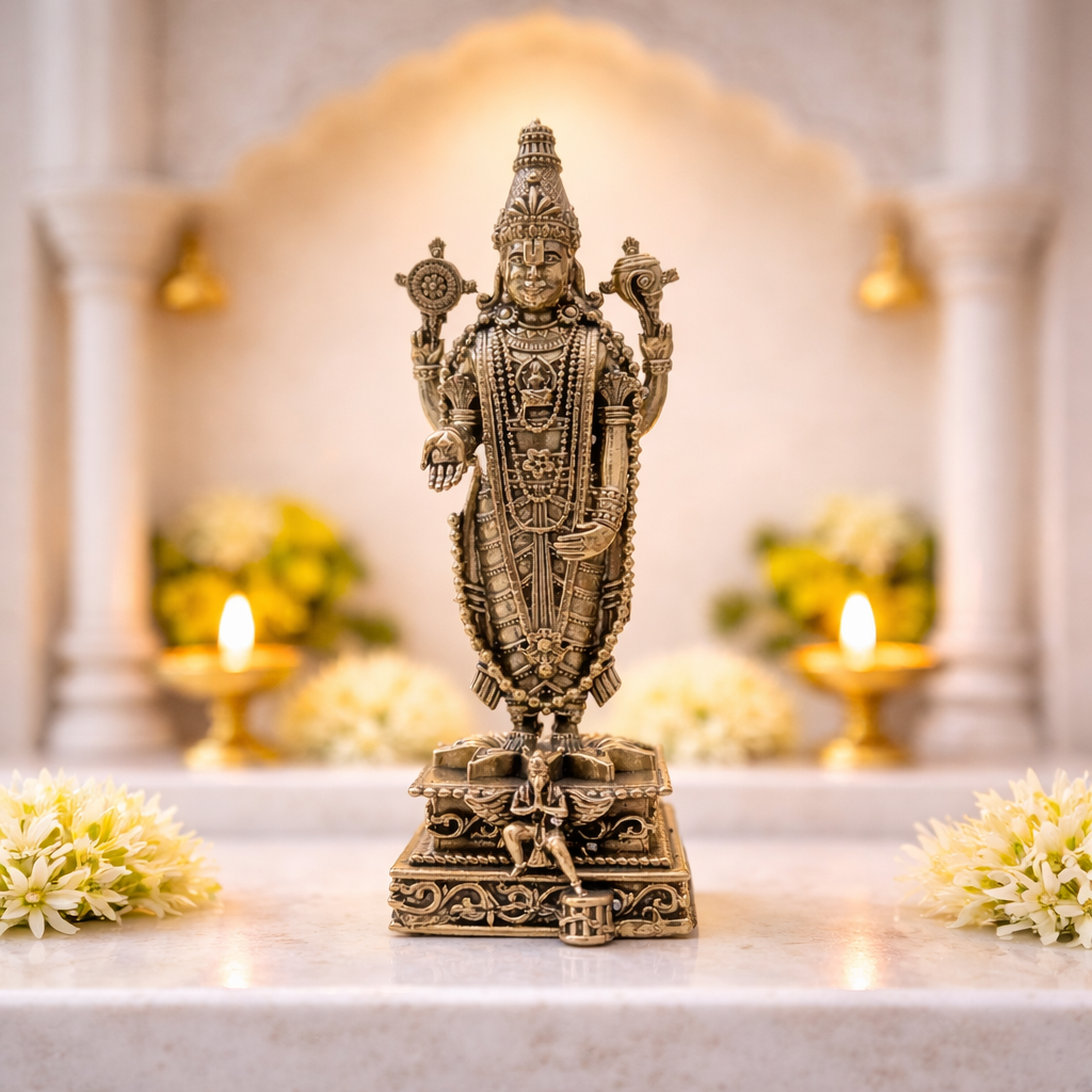 Brass Tirupati Balaji/Venkateshwar Standing Lightweight Statue (6 Inch) Vedansh Craft
