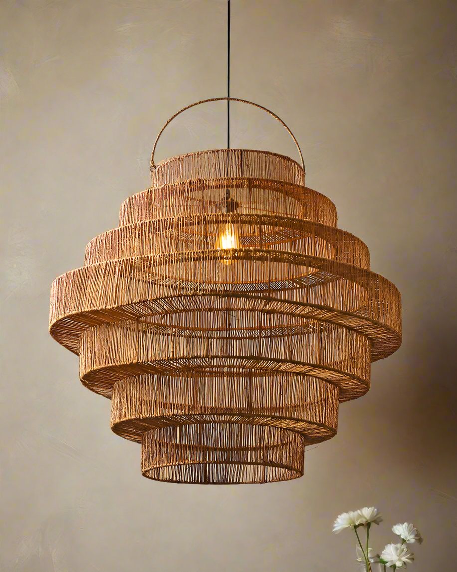 Minimalist Raffia Ceiling Lamp for Bedroom and Living Room