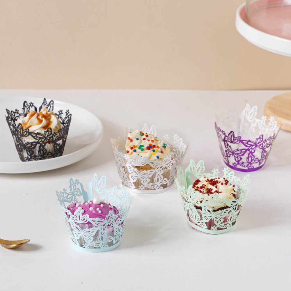 Silver Butterfly Lace Cupcake Wrapper Set of 20 Nestasia