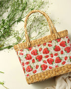 Handwoven Seagrass Shopping Basket & Tote Bag - Strawberry