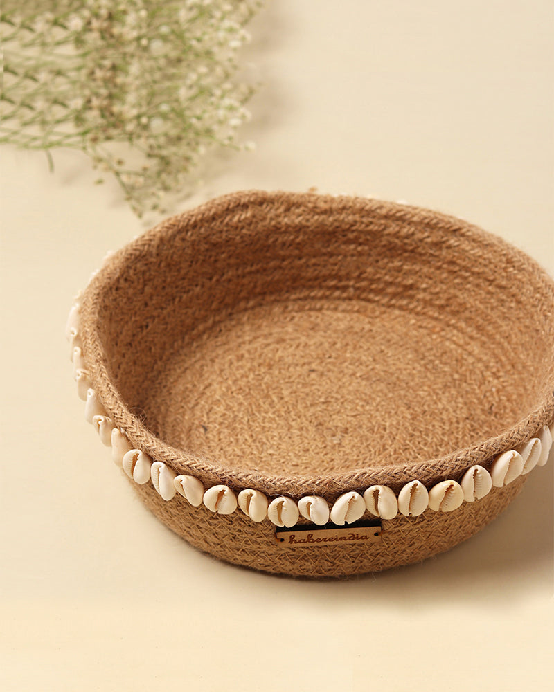 Bohemian Jute Shells Storage Basket for Aesthetic Home and Tabletop Decor
