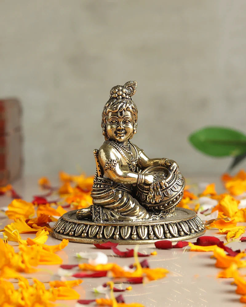 Pure Brass Bal Krishna Idol for Home Temple and Pooja Room