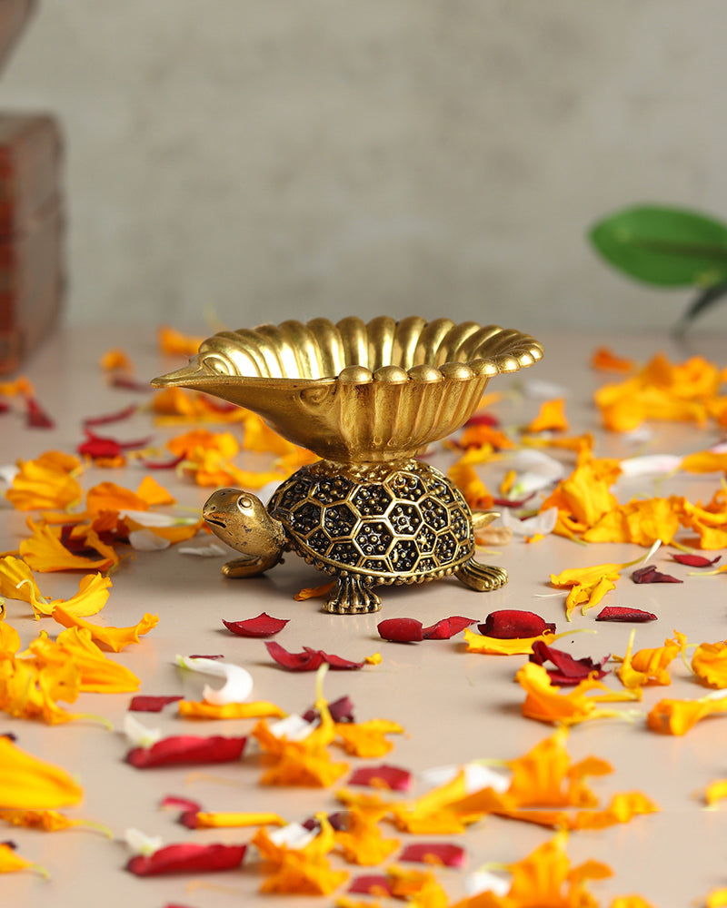 Brass Turtle Pooja Diya Perfect for Spiritual Use and Home Temple Decoration