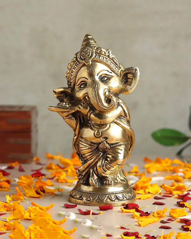 Decorative Pure Brass Ganesha Idol for Devotion, Festivals, and Home Decor