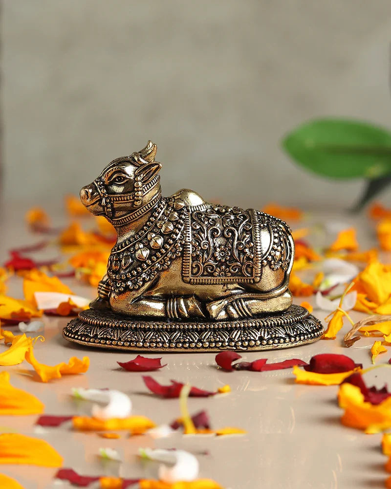 Elegant Pure Brass Nandi Idol for Worship, Blessings, and Home Decor