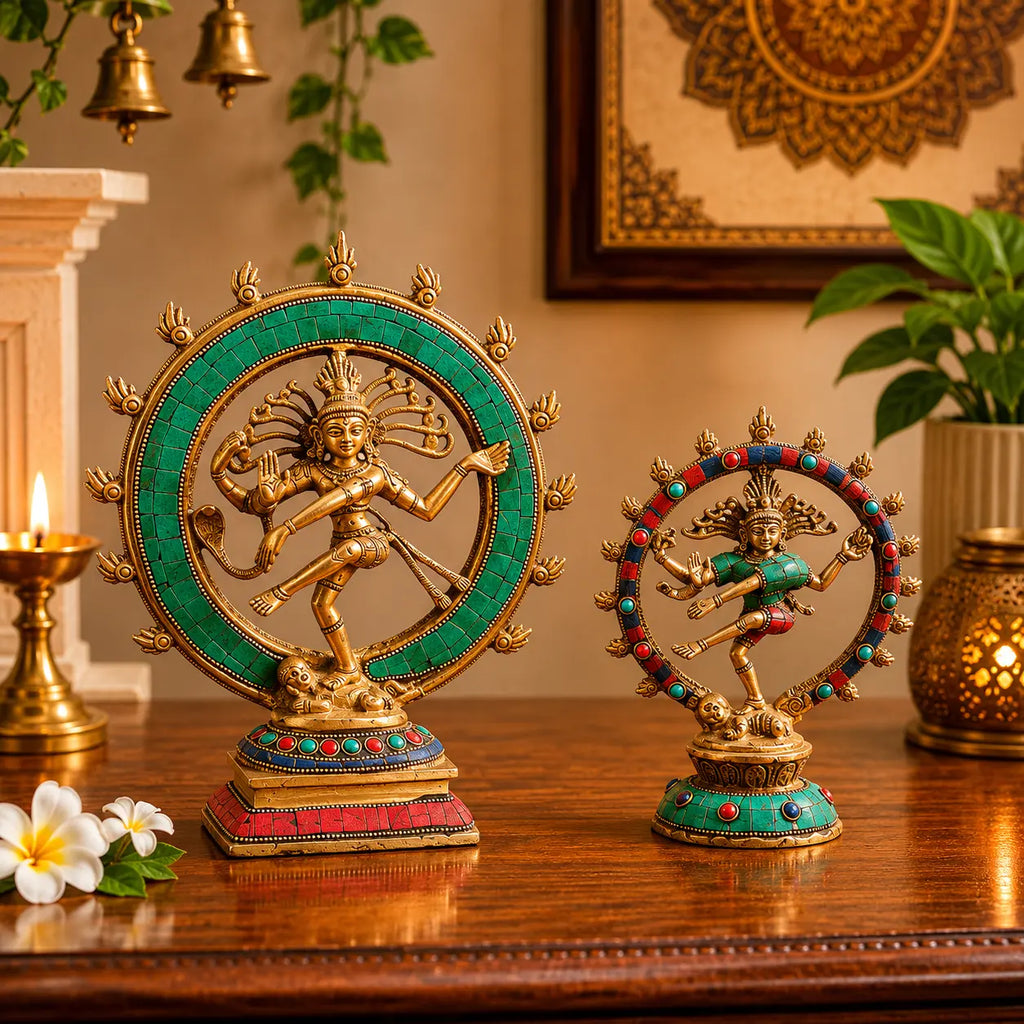 Brass Stone Work Nataraja Dancing Shiva Idol Vedansh Craft