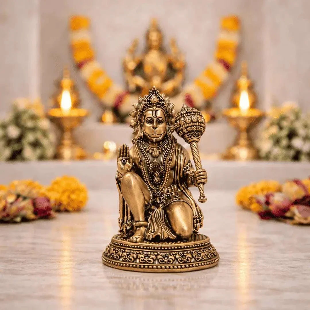 Brass Lightweight Sitting Blessing Hanuman Idol With Base (4 Inch) Vedansh Craft