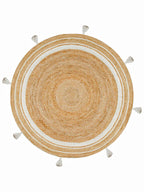 Handmade Beige Round Jute Carpet For Hall And Balcony