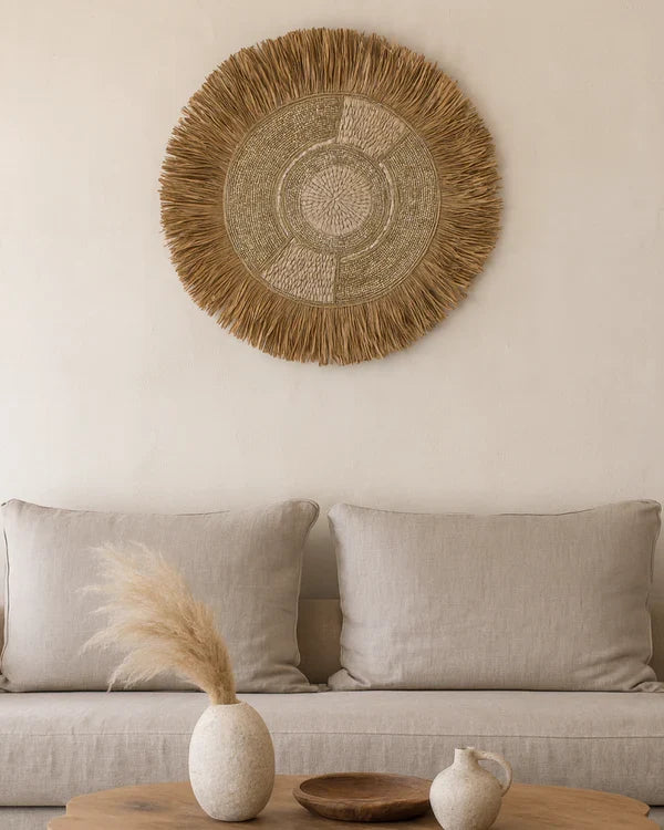 Earthy Raffia Wall Decor Piece for Sofa Backdrop Styling