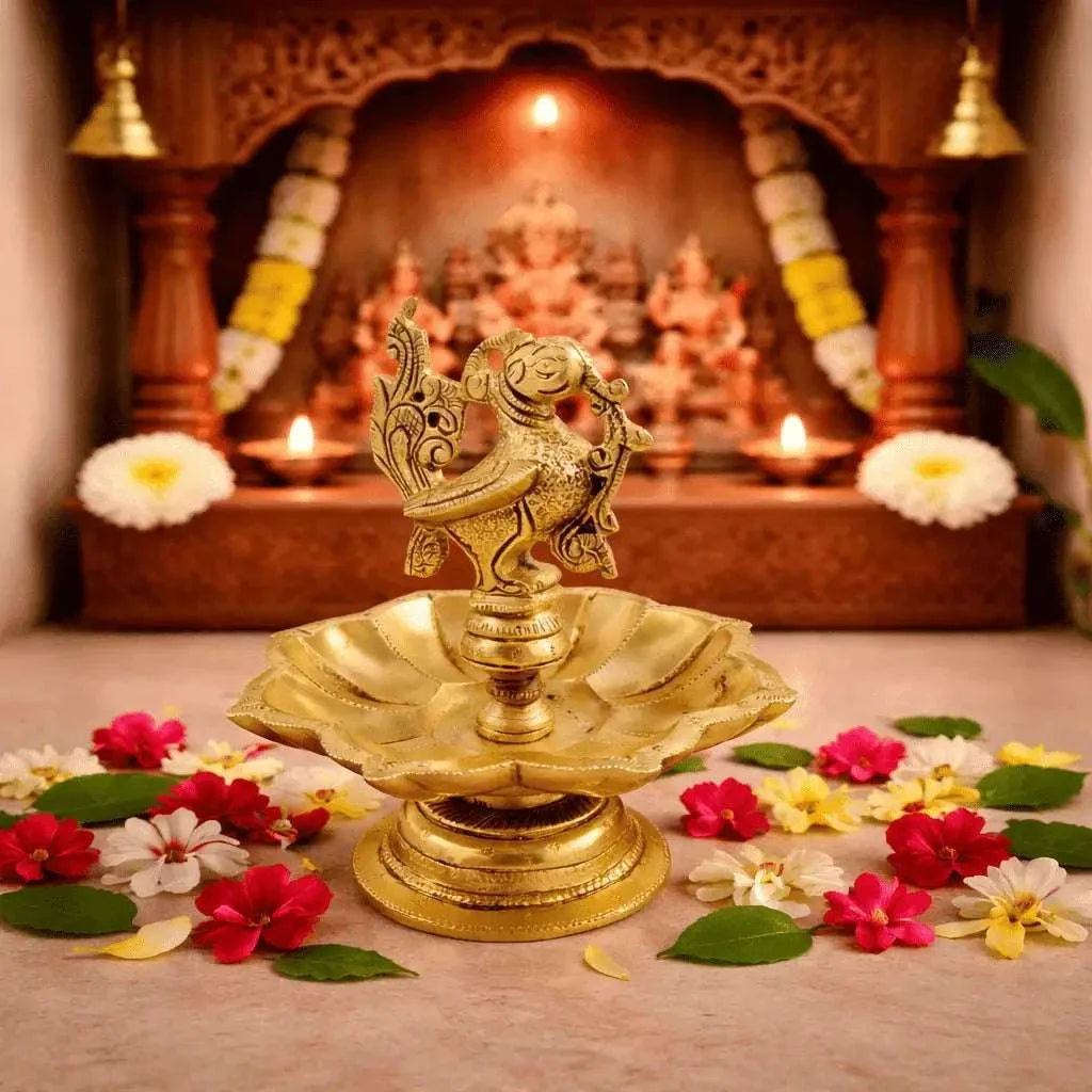 Brass Peacock Eight Petal Diya (5.5 Inch) Vedansh Craft