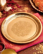 Engraved Brass Pooja Thali (Gold)