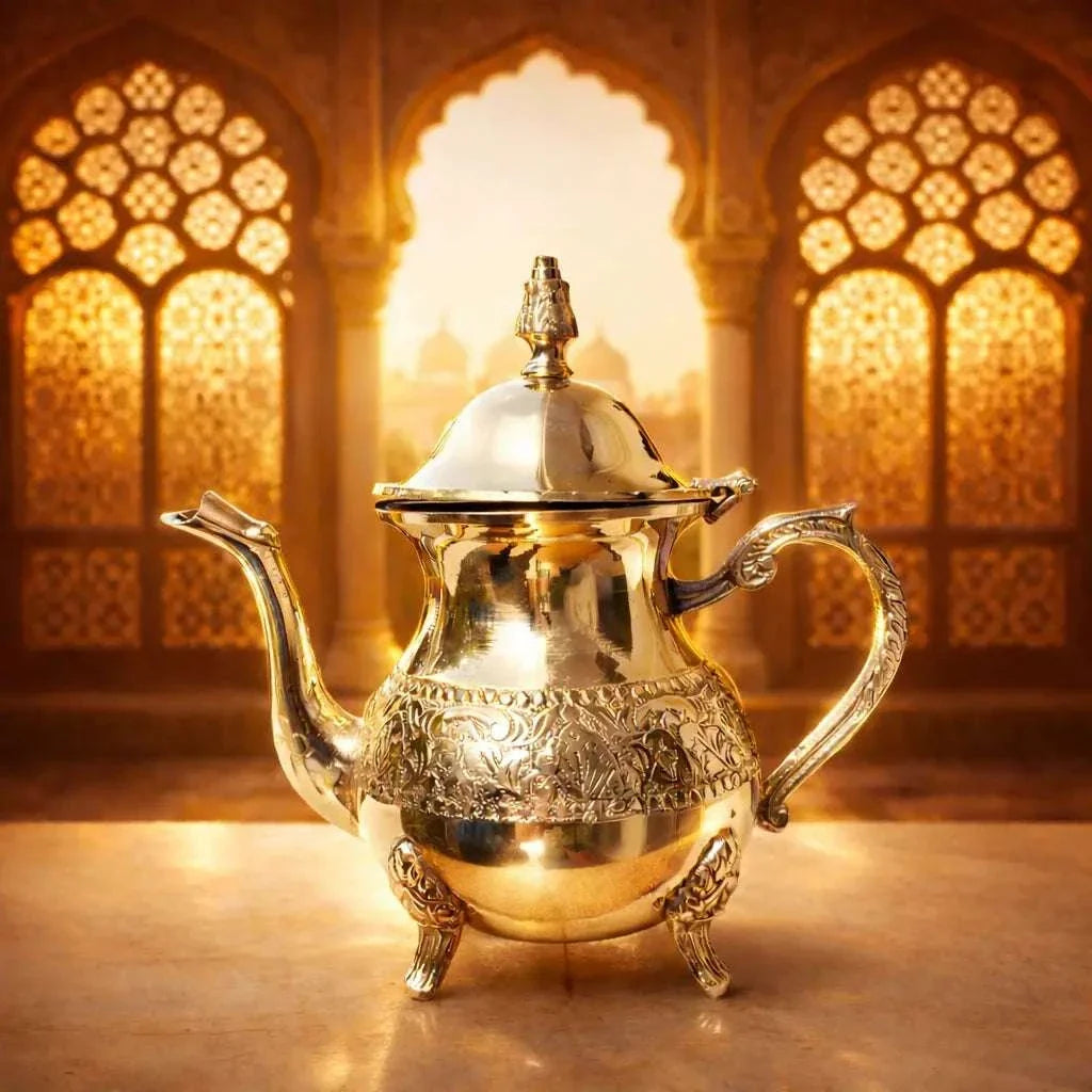 Brass Leaf Design Mughlai Tea Pot with Lid Vedansh Craft