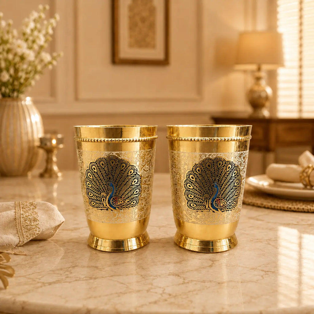Brass Hand Painted Glass Pair Vedansh Craft