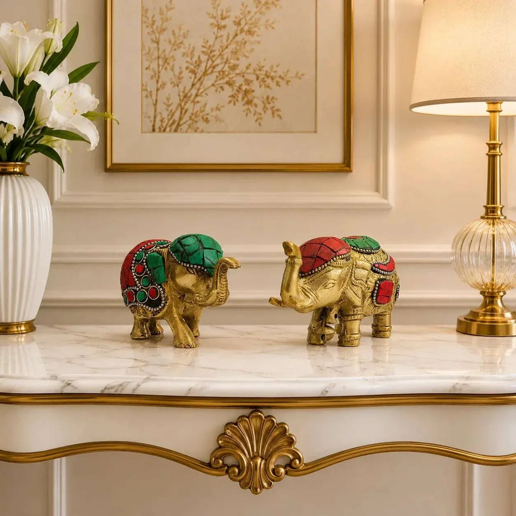 Brass Stone Work Elephant Statue Vedansh Craft