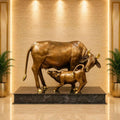 Brass Majestic Kamdhenu Cow with Calf Idol on Granite Base (33 Inch) Vedansh Craft